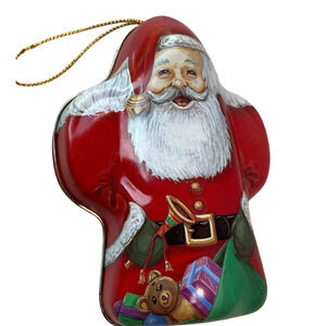 Vintage 90s Santa Tin Christmas Tree Holiday Gift Box Or Decor Container